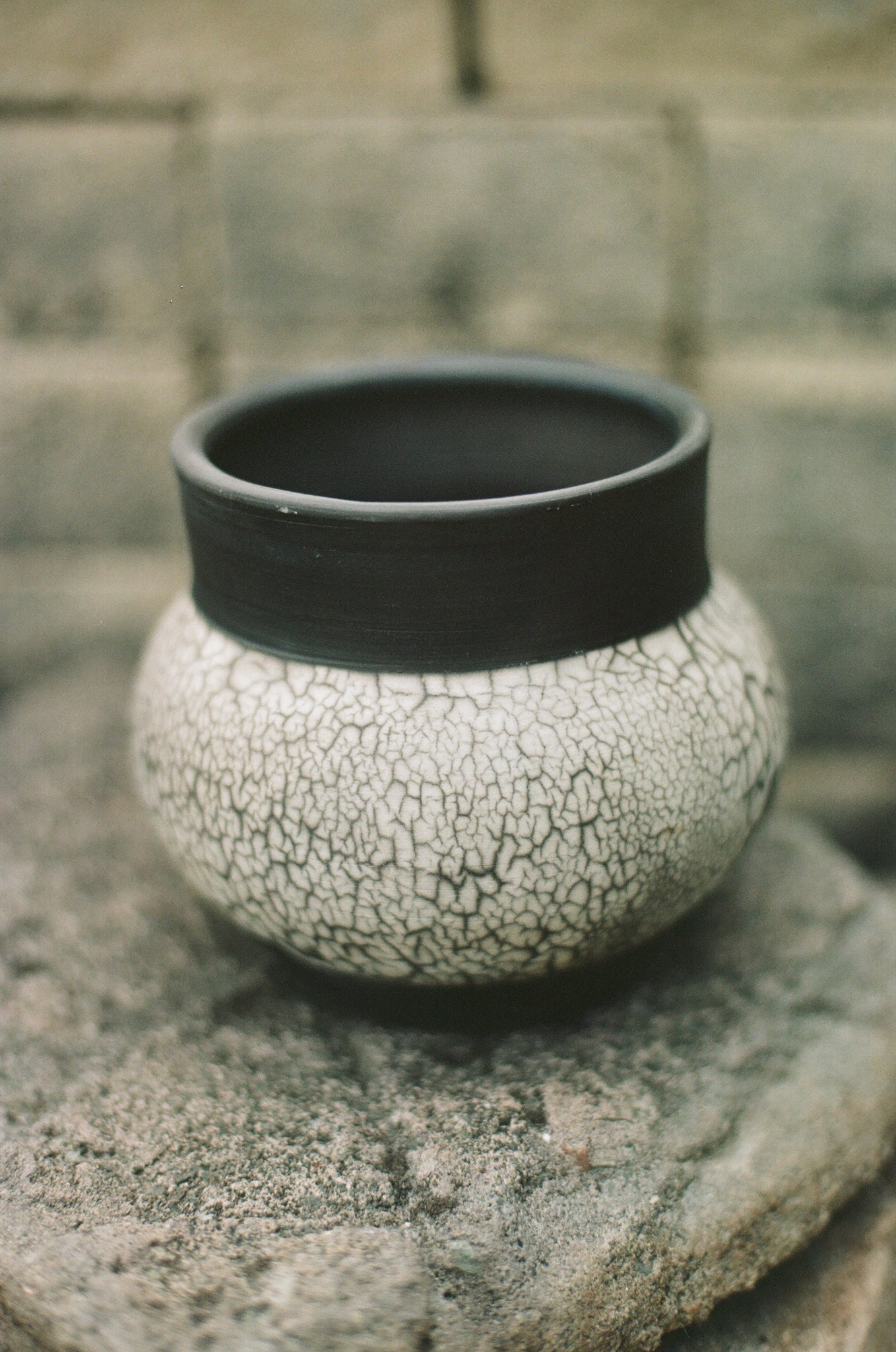 Raku Black Crackled Rimmed Vase