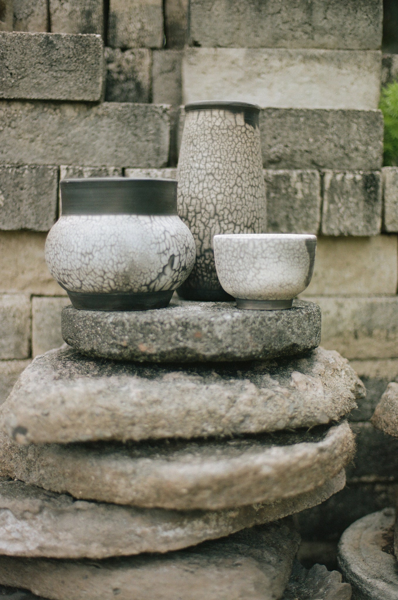 Raku Black Crackled Rimmed Vase