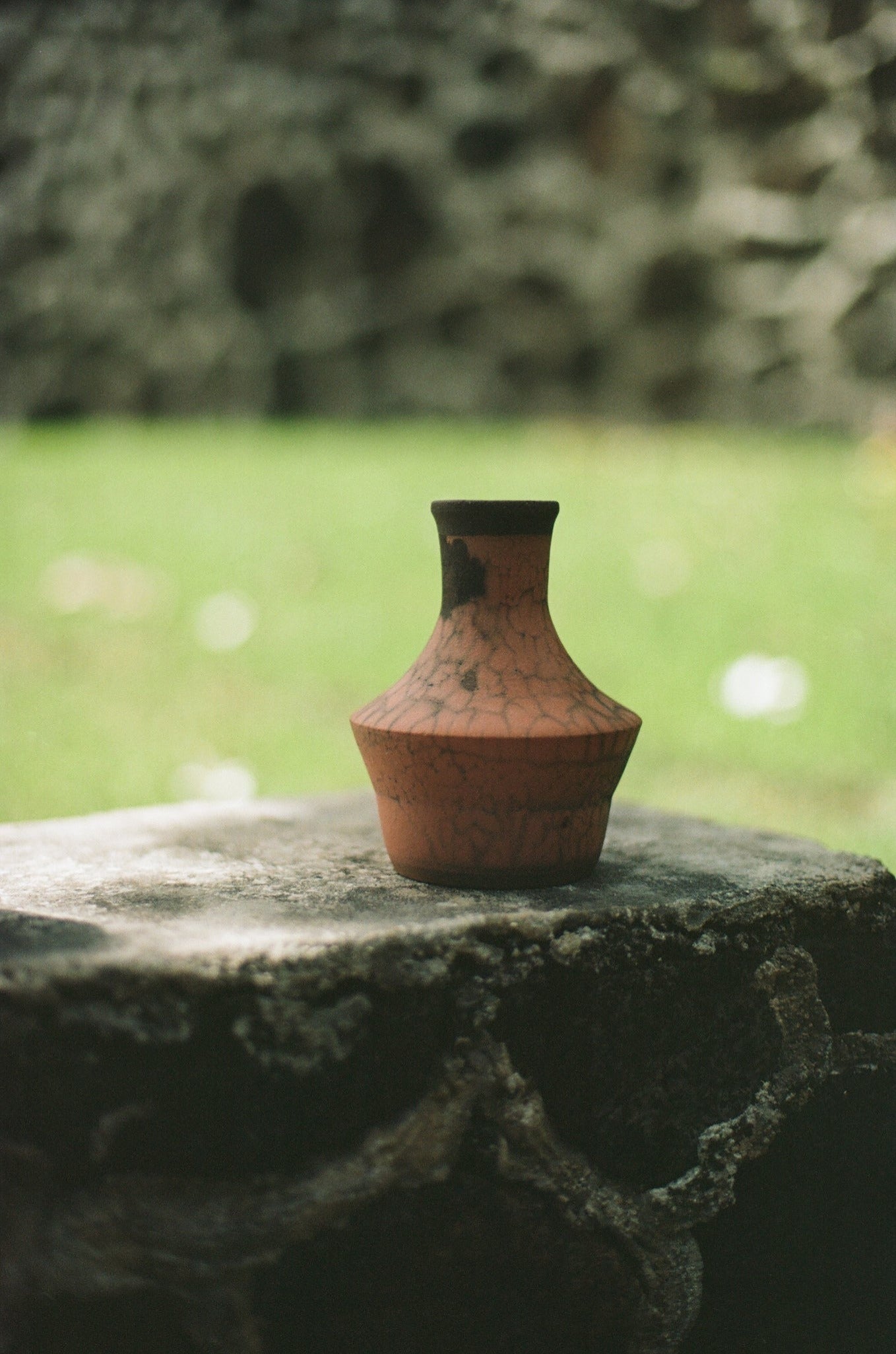 Raku Brown Crackled Necked Vase