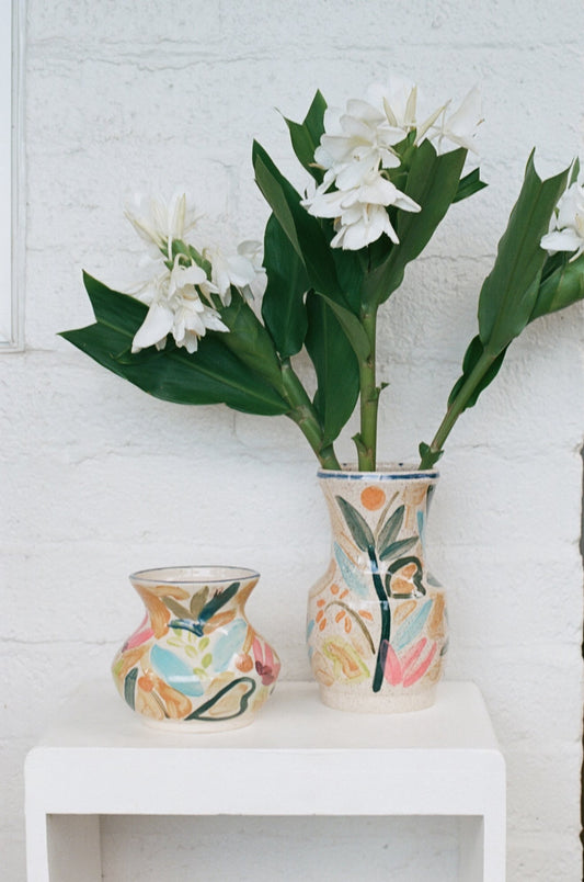 Hand-Painted Blue-Rimmed Vase