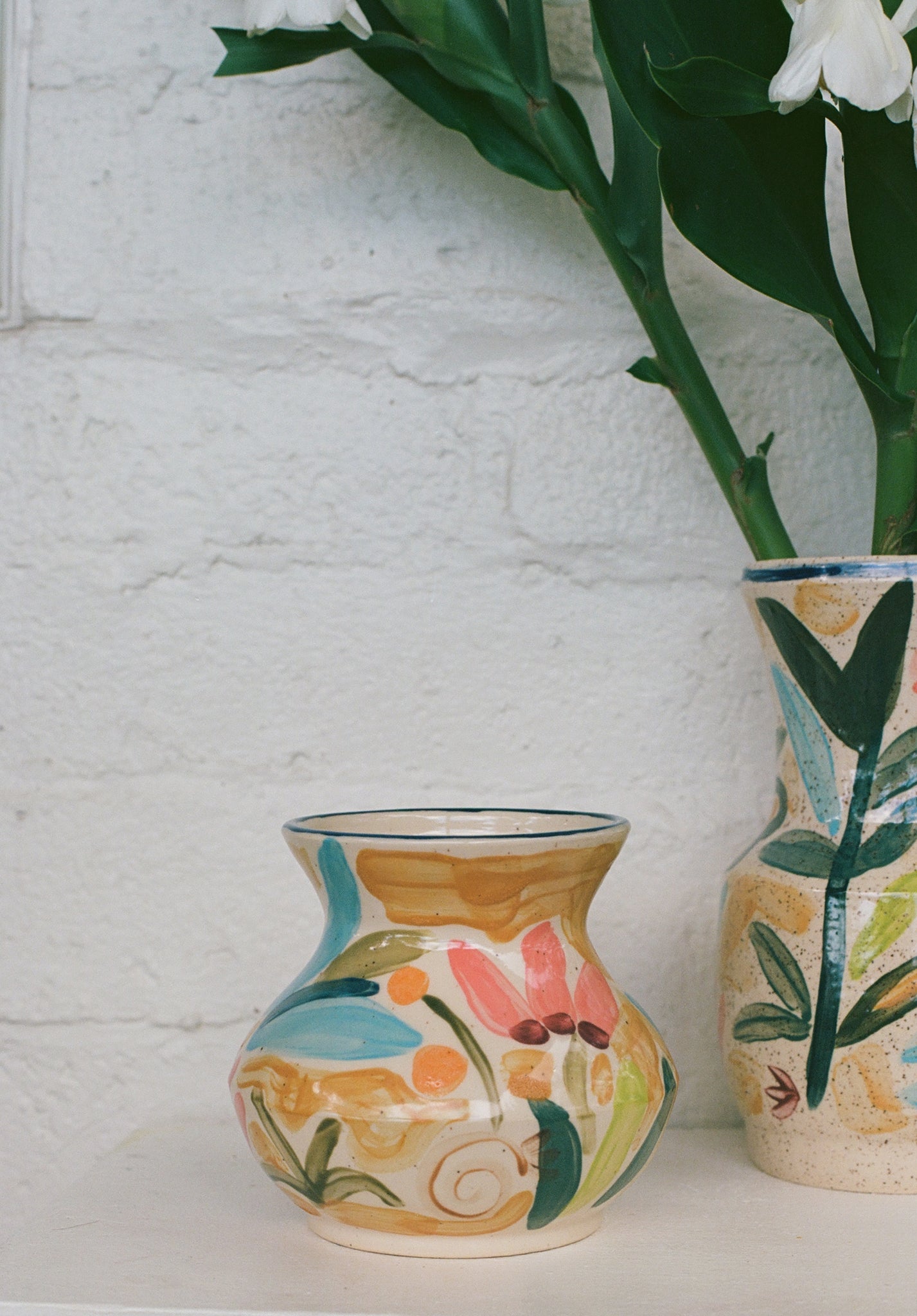 Hand-Painted Blue-Rimmed Vase