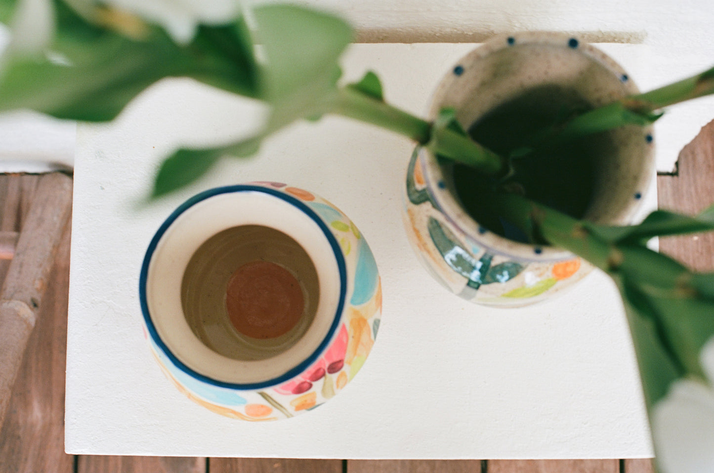 Hand-Painted Blue-Rimmed Vase