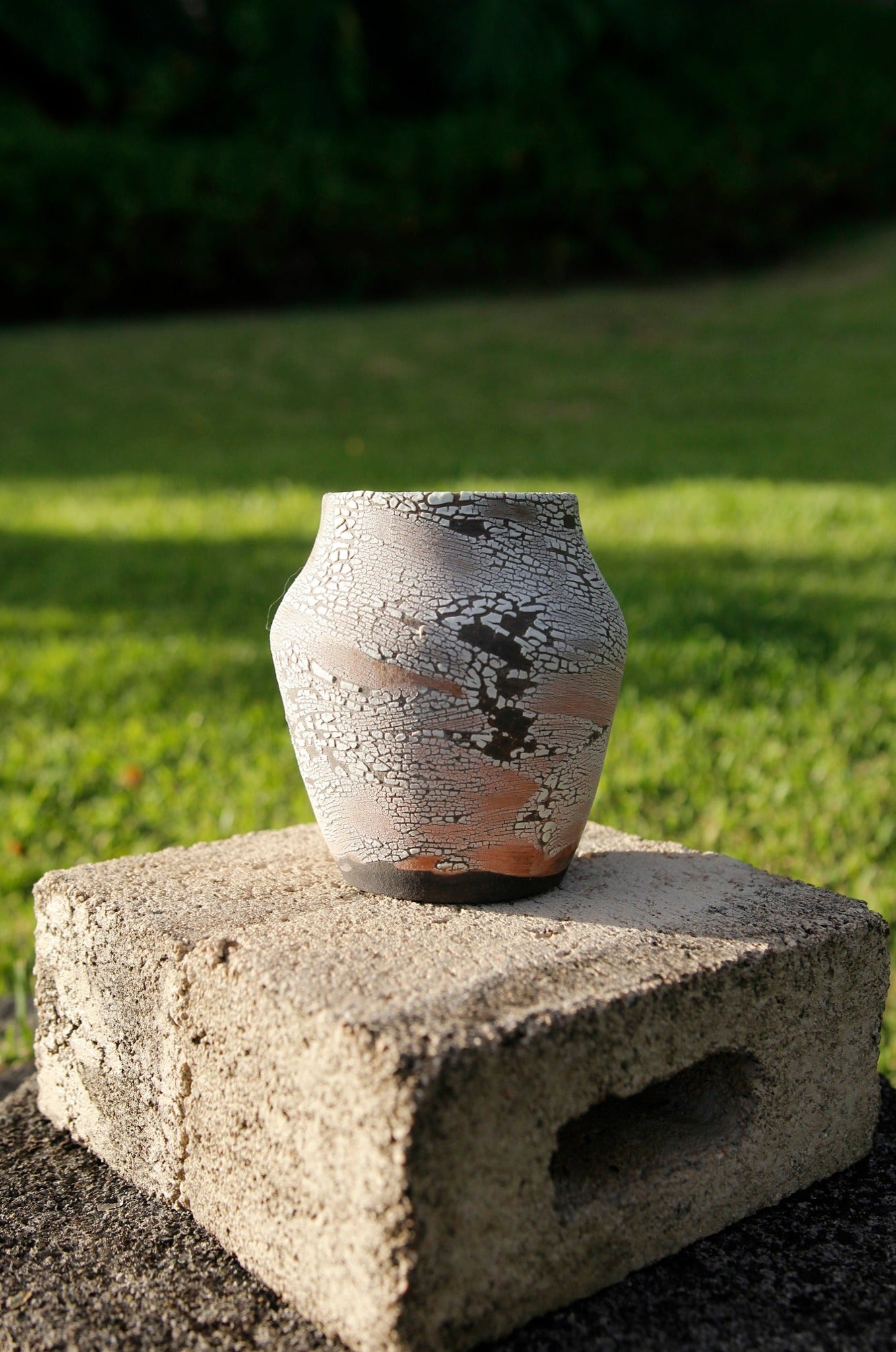 Raku White Crackle Vase