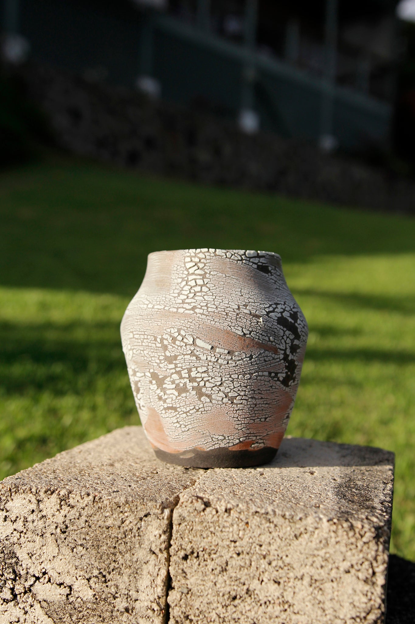 Raku White Crackle Vase