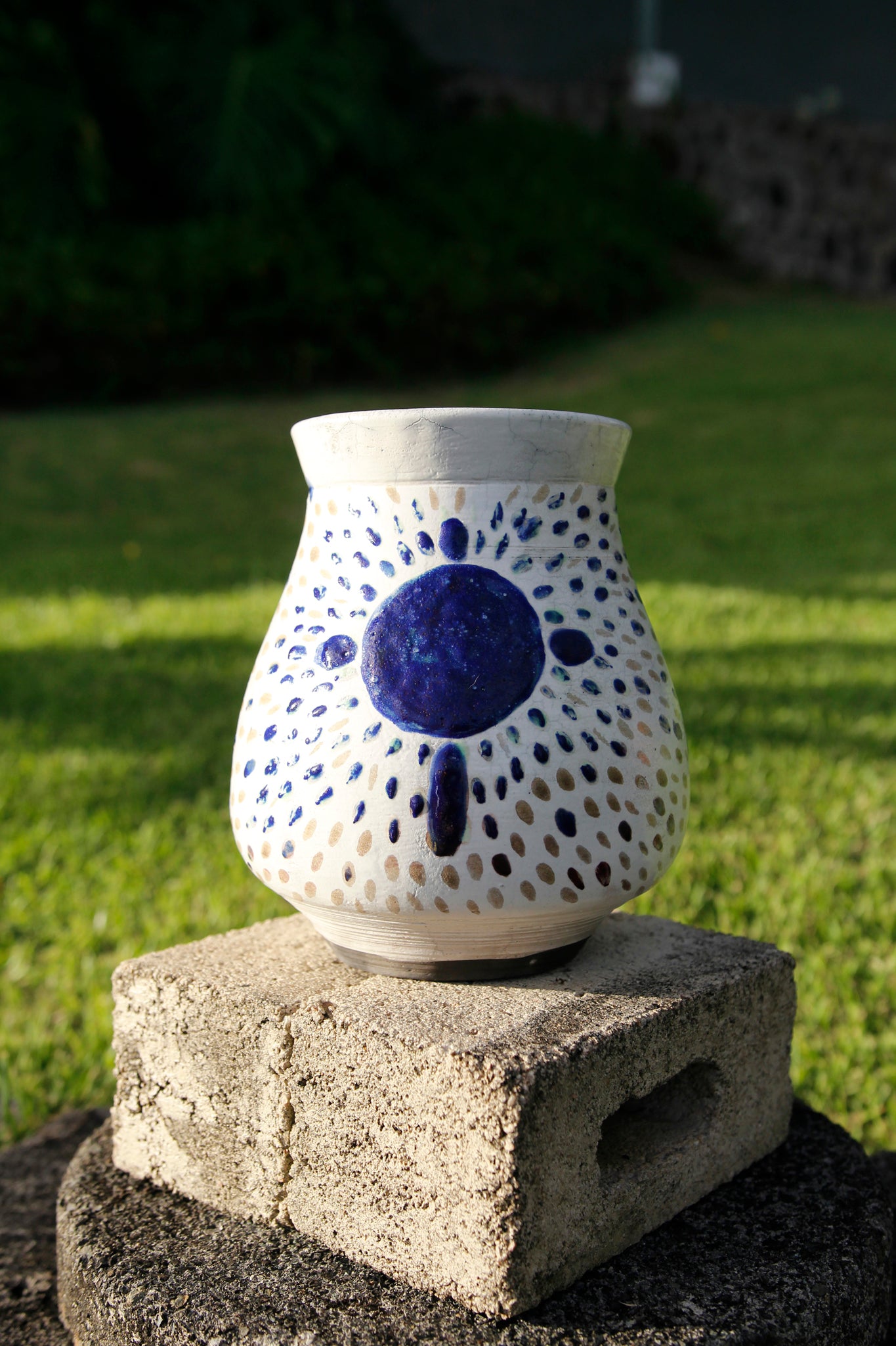 Raku Fired Jeweled Cross Vase