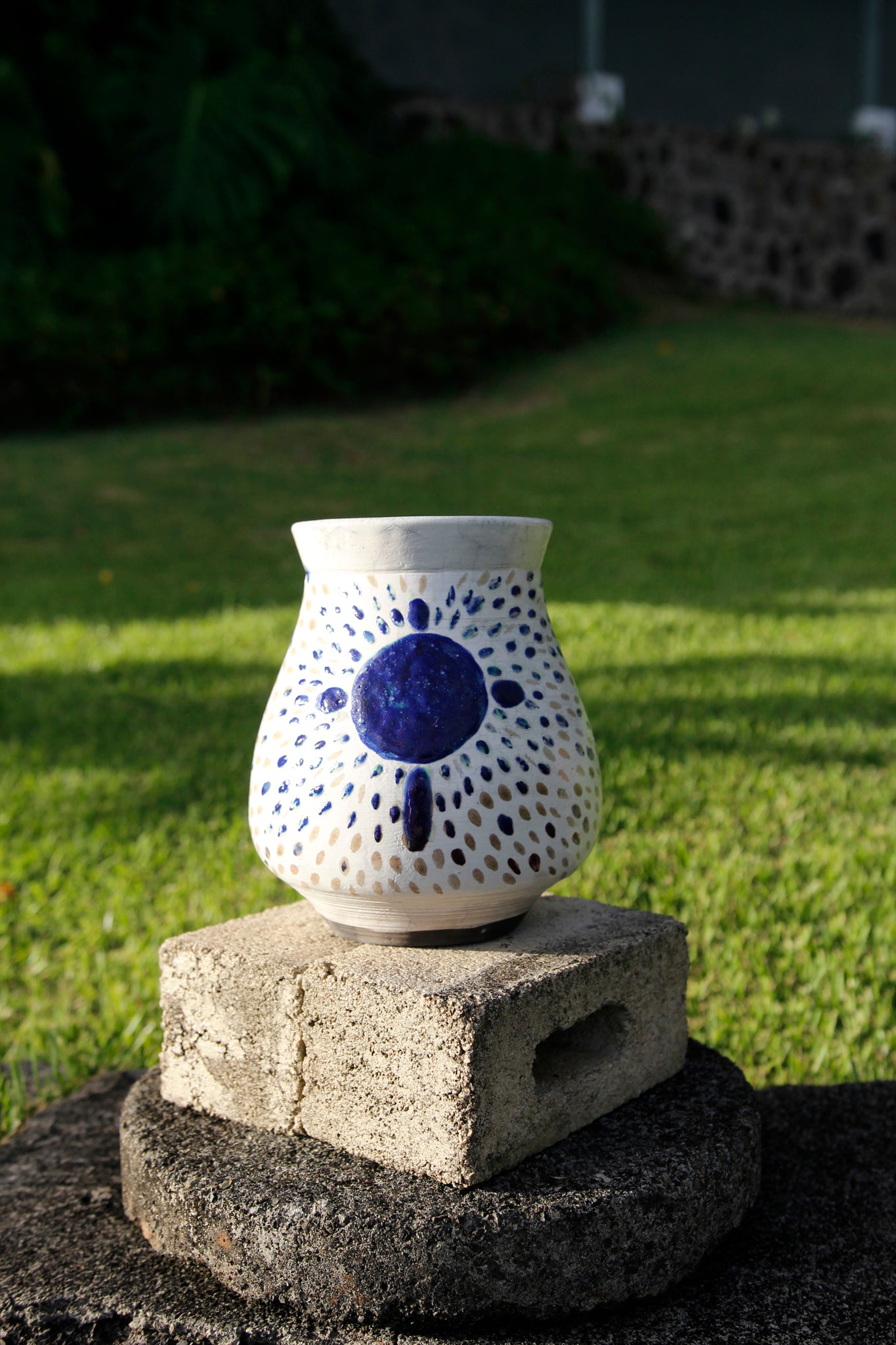 Raku Fired Jeweled Cross Vase